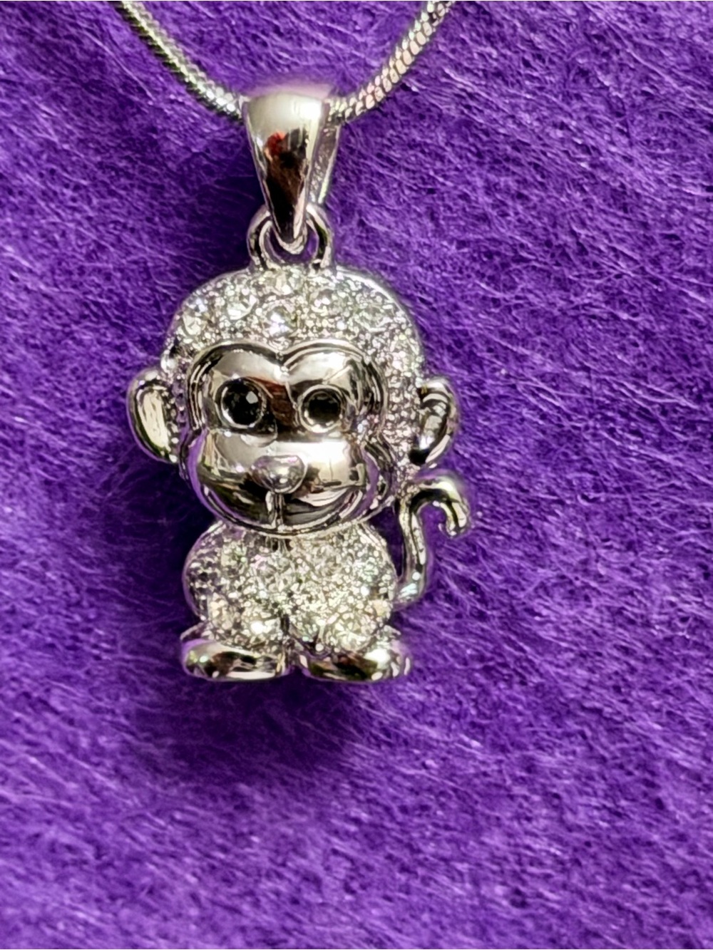 Monkey Y2K Swarovski Crystal Necklace Jewelry 16” chain Silver Vintage